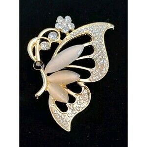 Profile Butterfly Brooch W/Rhinestones 2" Wide X 2.5" Long